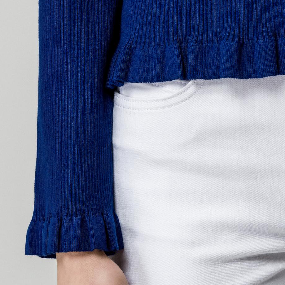 Manor Woman Cardigan a costine con bordo a balze  