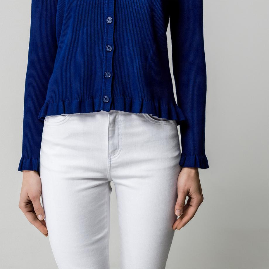 Manor Woman Cardigan a costine con bordo a balze  