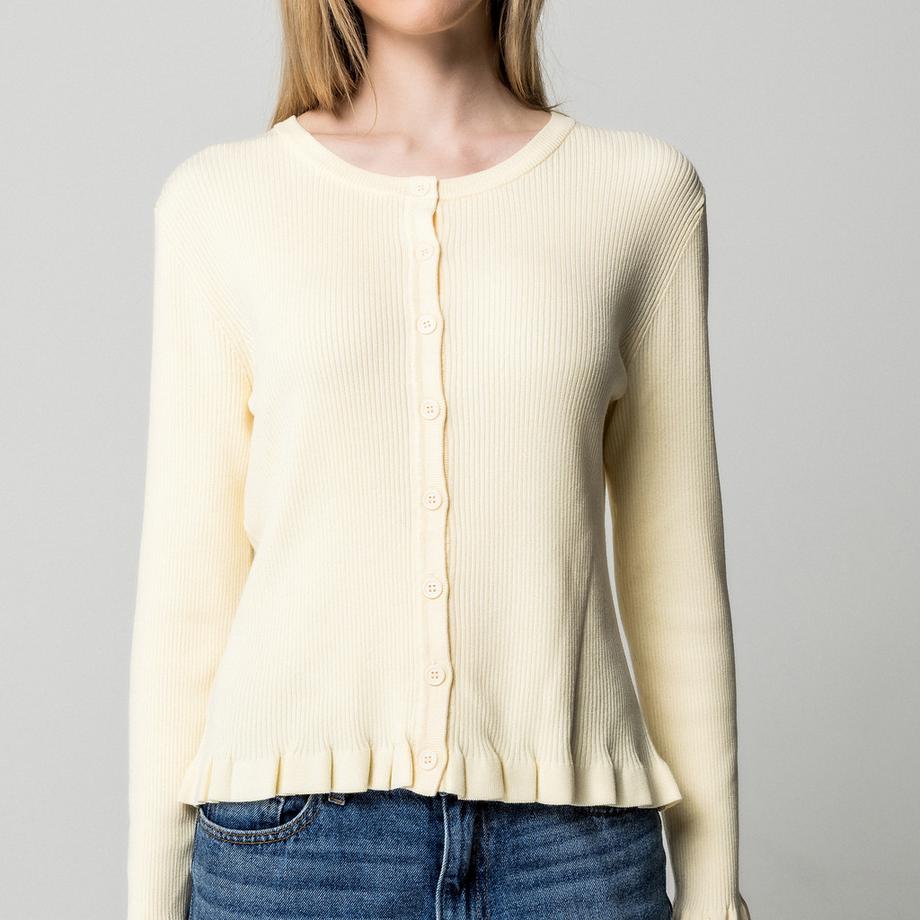 Manor Woman Gerippter Cardigan mit Rüschenbesatz  