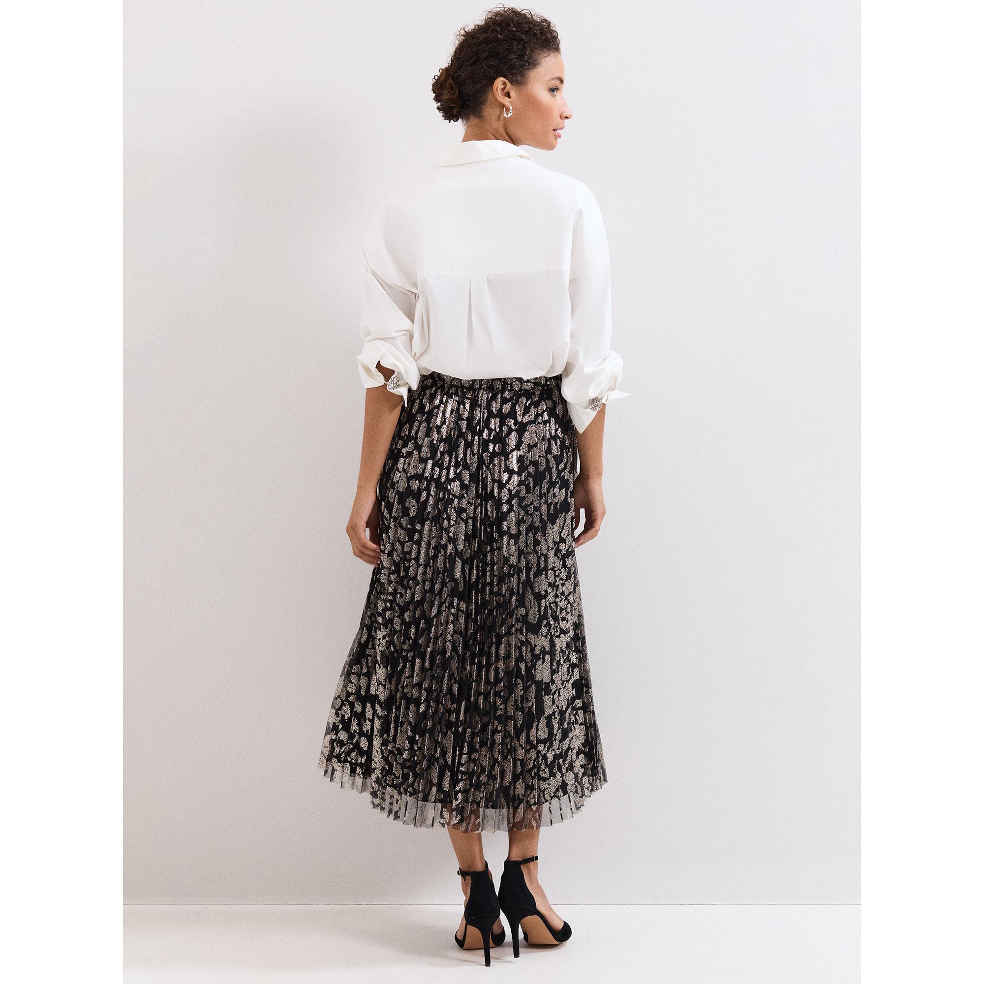 Phase Eight Plissierter Midirock mit Metallic-Leopardenmuster  