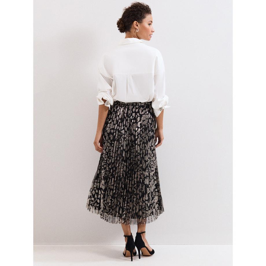 Phase Eight Plisseerock Midi mit Metallic Leopardenmuster  