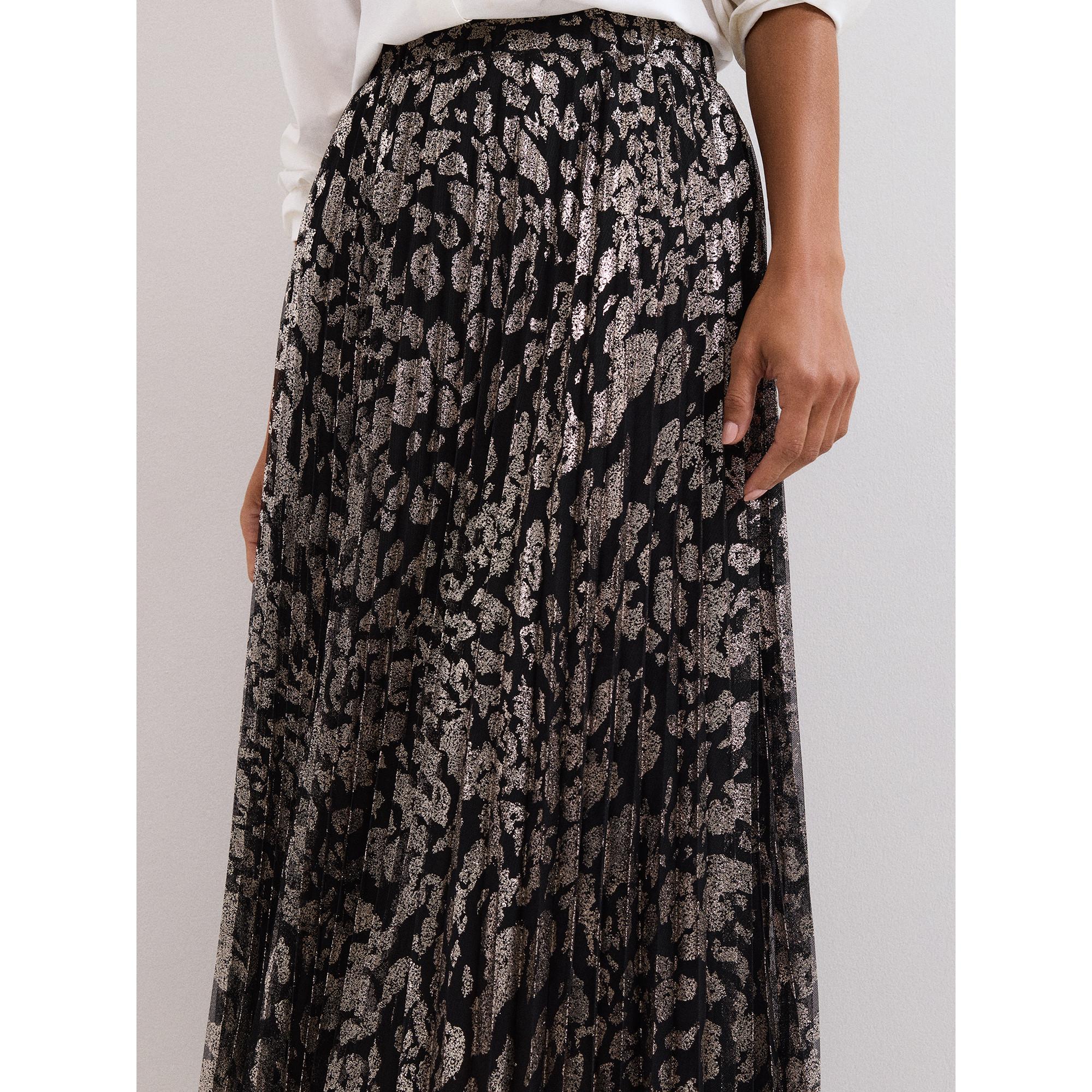 Phase Eight Plissierter Midirock mit Metallic-Leopardenmuster  