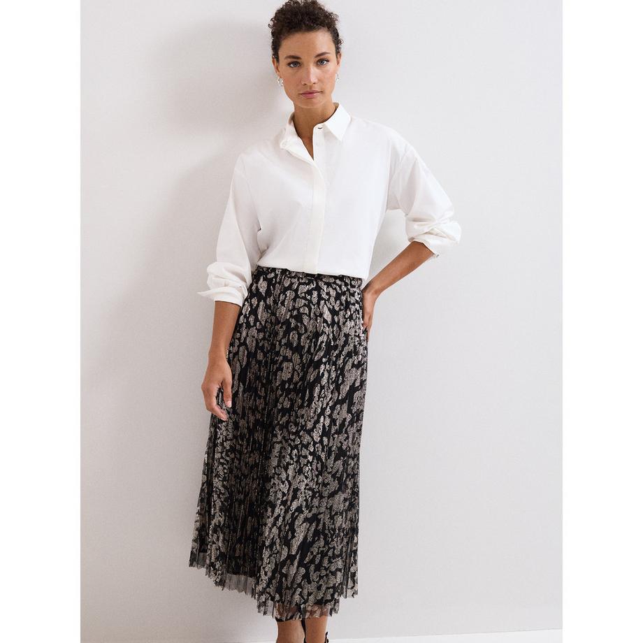 Phase Eight Plisseerock Midi mit Metallic Leopardenmuster  