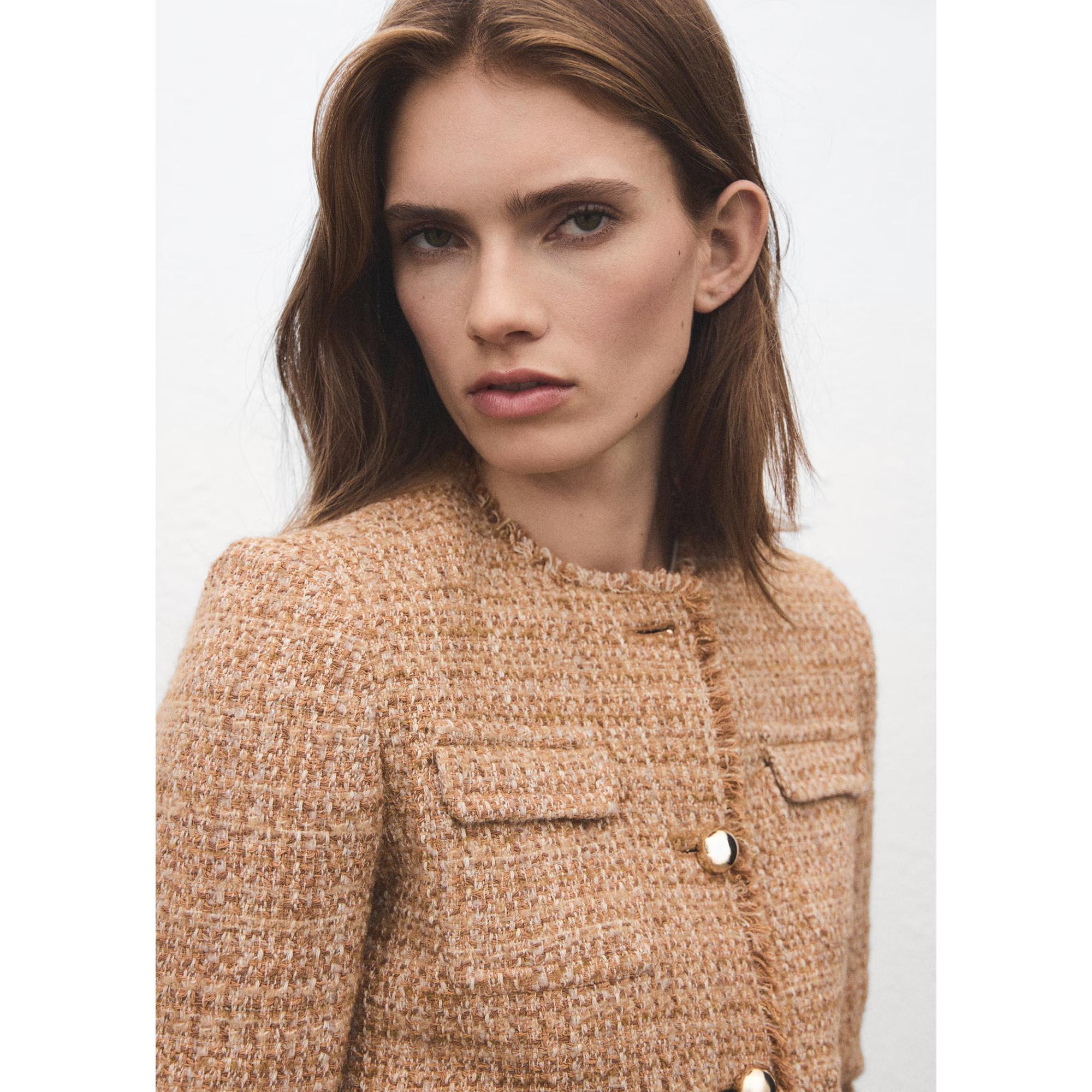 MANGO WINTER Giacca in Tweed con Bordo Sfilacciato  