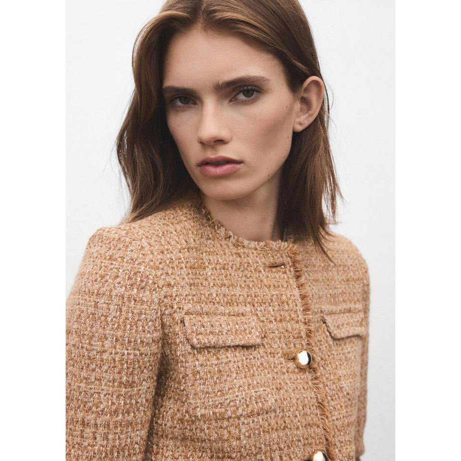 MANGO WINTER Giacca in Tweed con Bordo Sfilacciato  