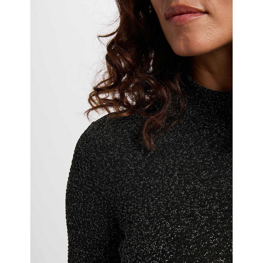 MORGAN Glitzer Langarm T-Shirt mit Stehkragen  