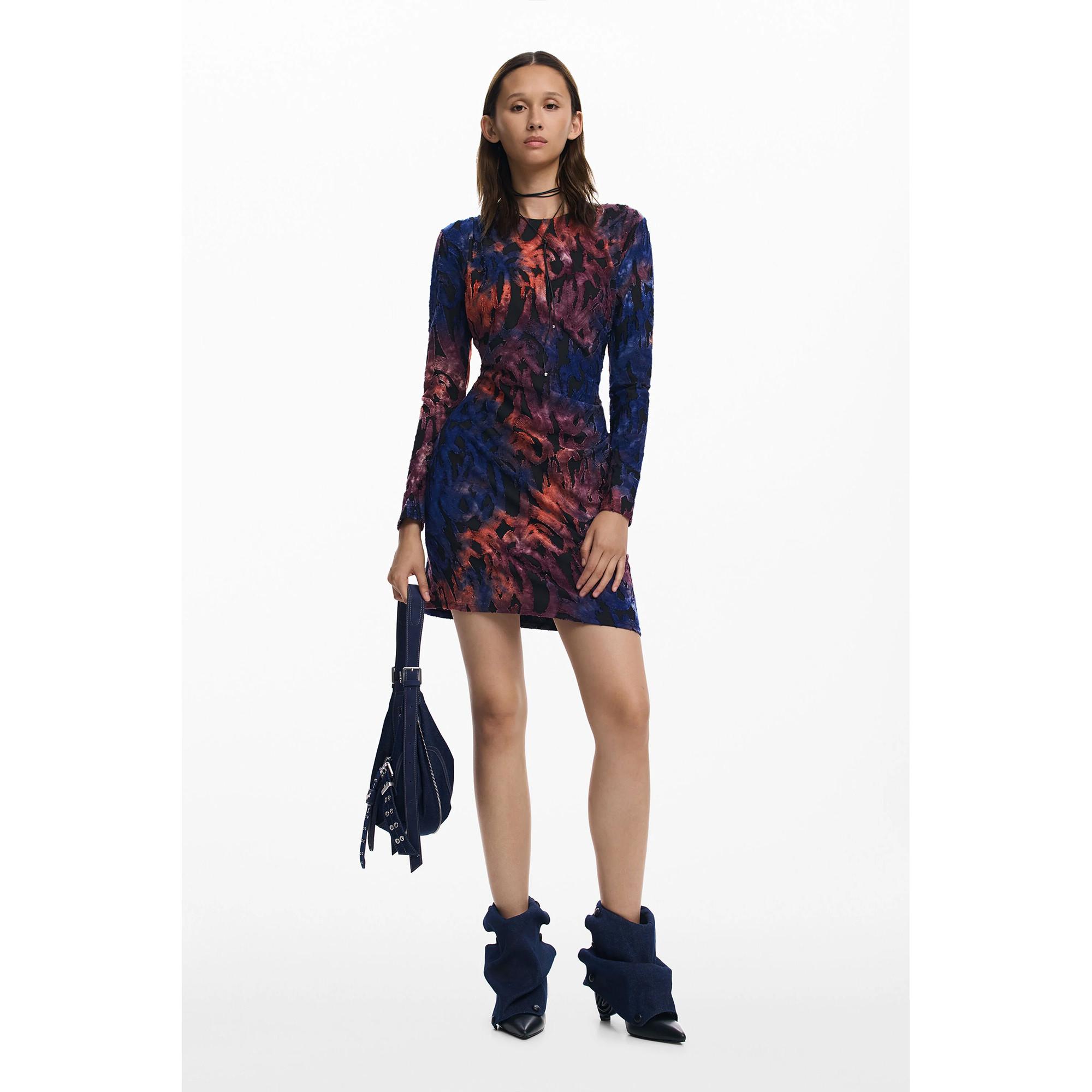 Desigual Motif Arty Robe Mini Manches Longues  