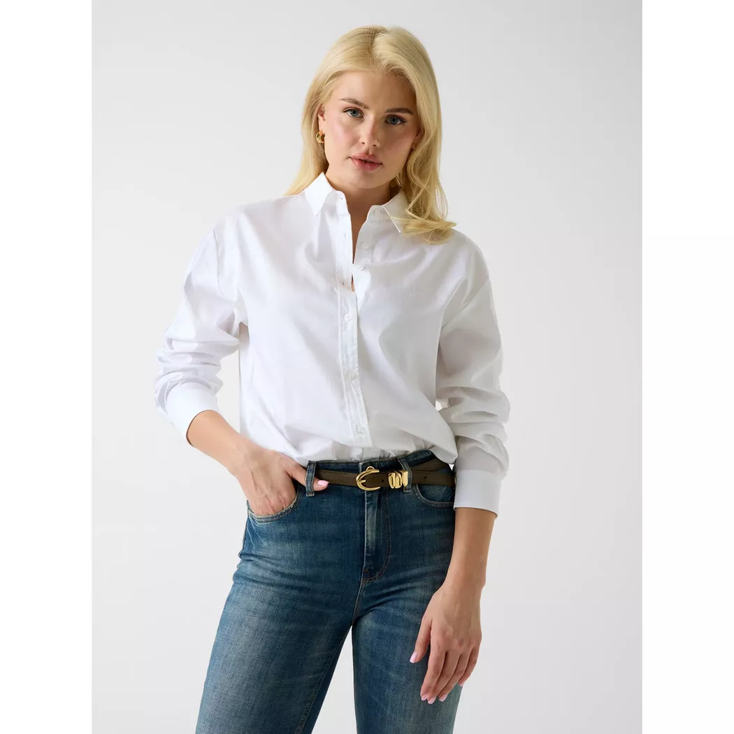 Guess pour femme. W6GH54W1979 Chemise oversize en popeline blanche (XS), Casuel, Coton, Manche longue
