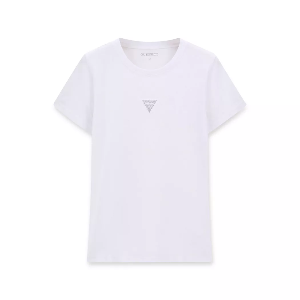 Guess T-shirt à Manches Courtes Camelia Triangle Cream White L Femme