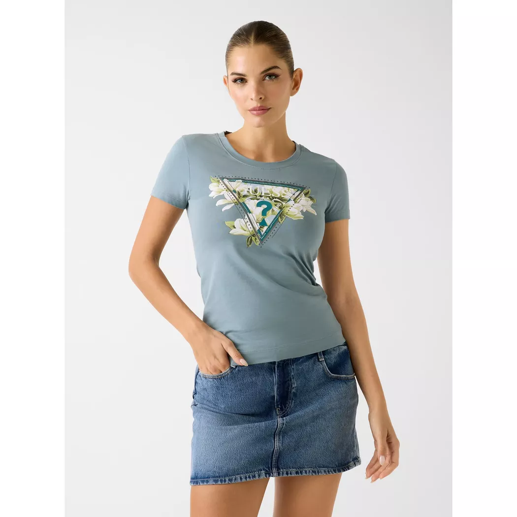 Guess T-shirt à Manches Courtes Camelia Triangle Heavy Metal Grey XL Femme