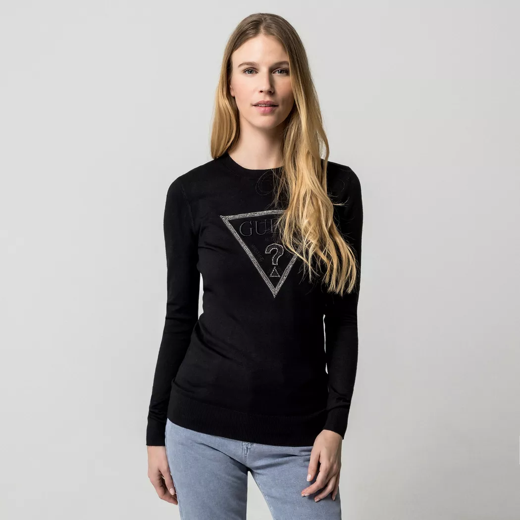 Guess pour femme. W6RR49Z2NQ2 T-shirt Sasha noir (S), Casuel, Viscose, Manche longue
