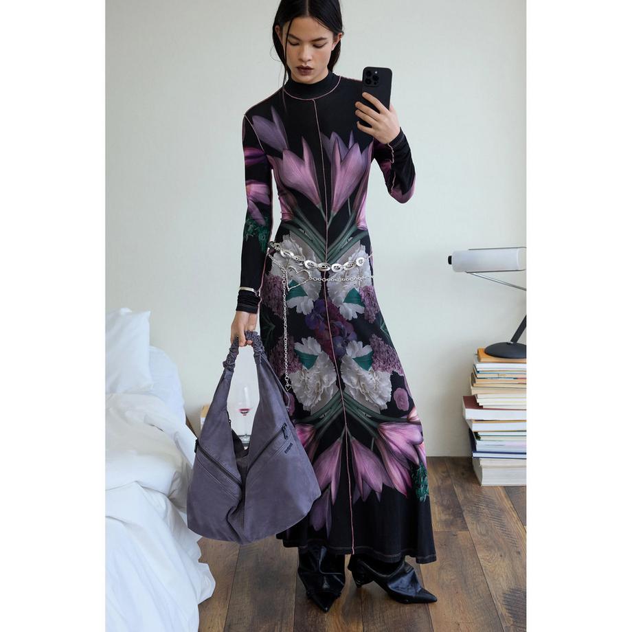 Desigual Abito lungo a maniche lunghe con stampa floreale  