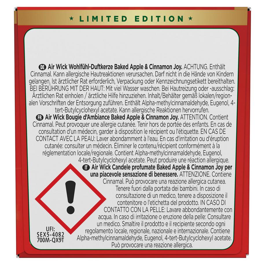 AIR WICK Bougie parfumée duo Baked Apple & Cinnamon Joy 