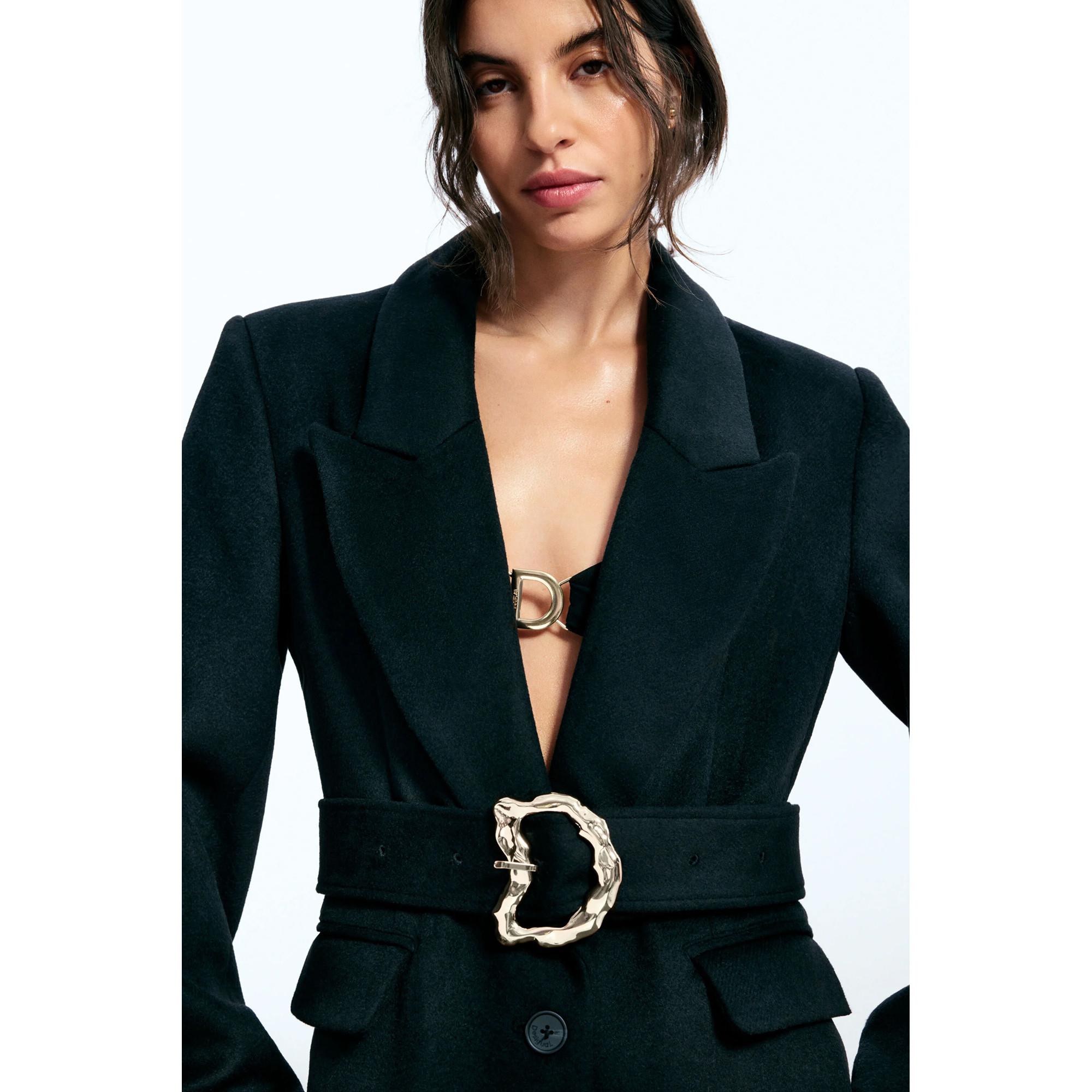 Desigual Lungo Cappotto di Lana con Cintura  