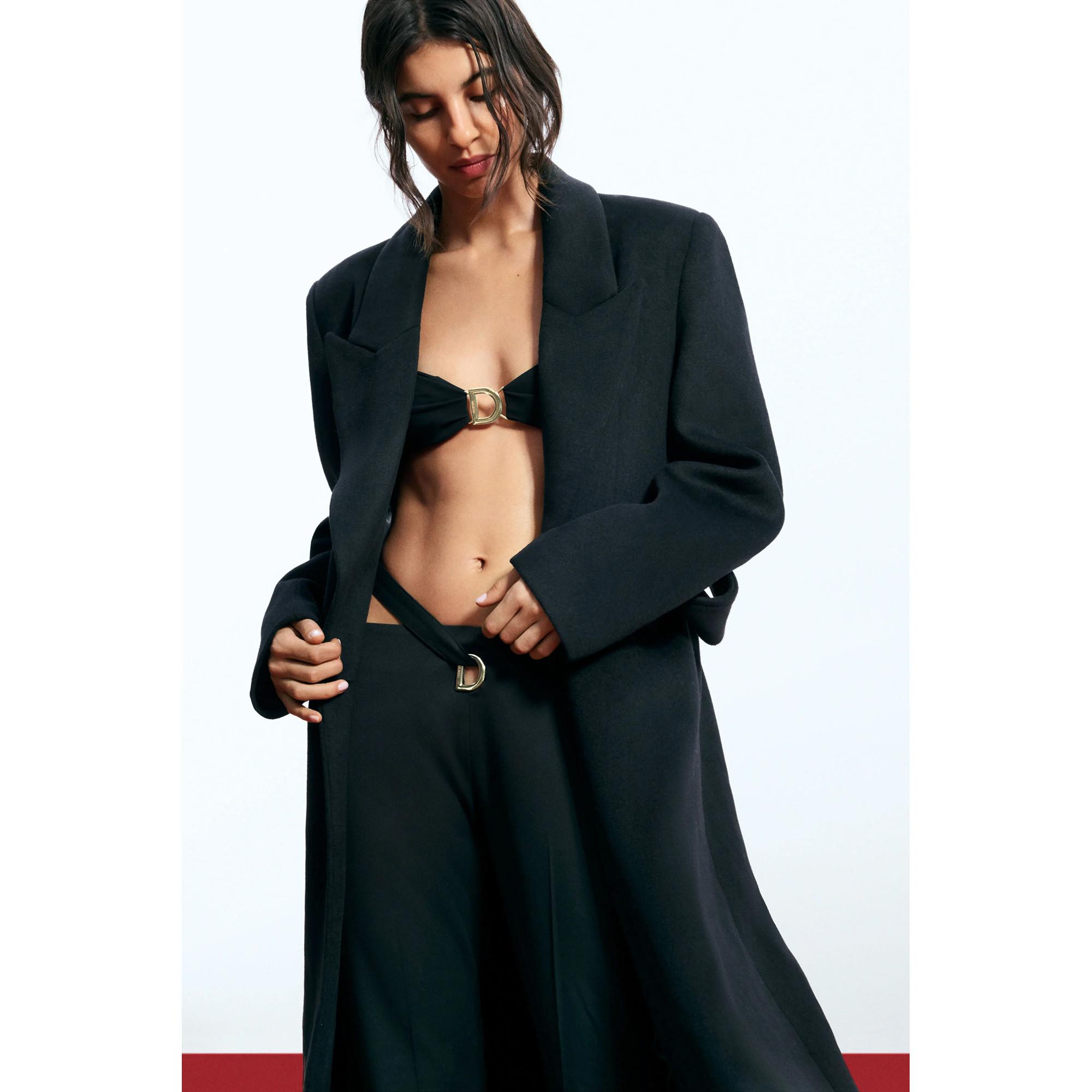 Desigual Lungo Cappotto di Lana con Cintura  