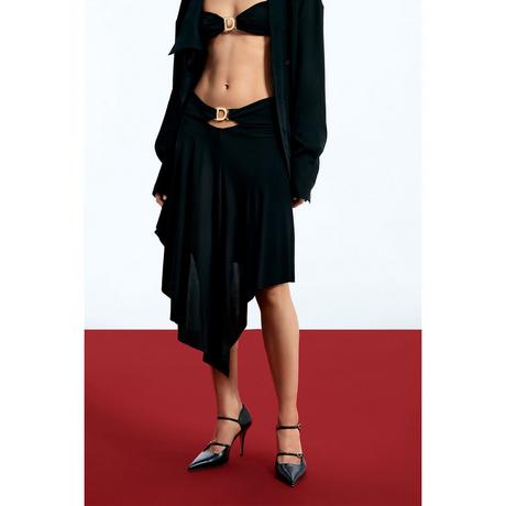 Desigual Asymmetrischer Saum Midi Rock mit D-Ring Detail  