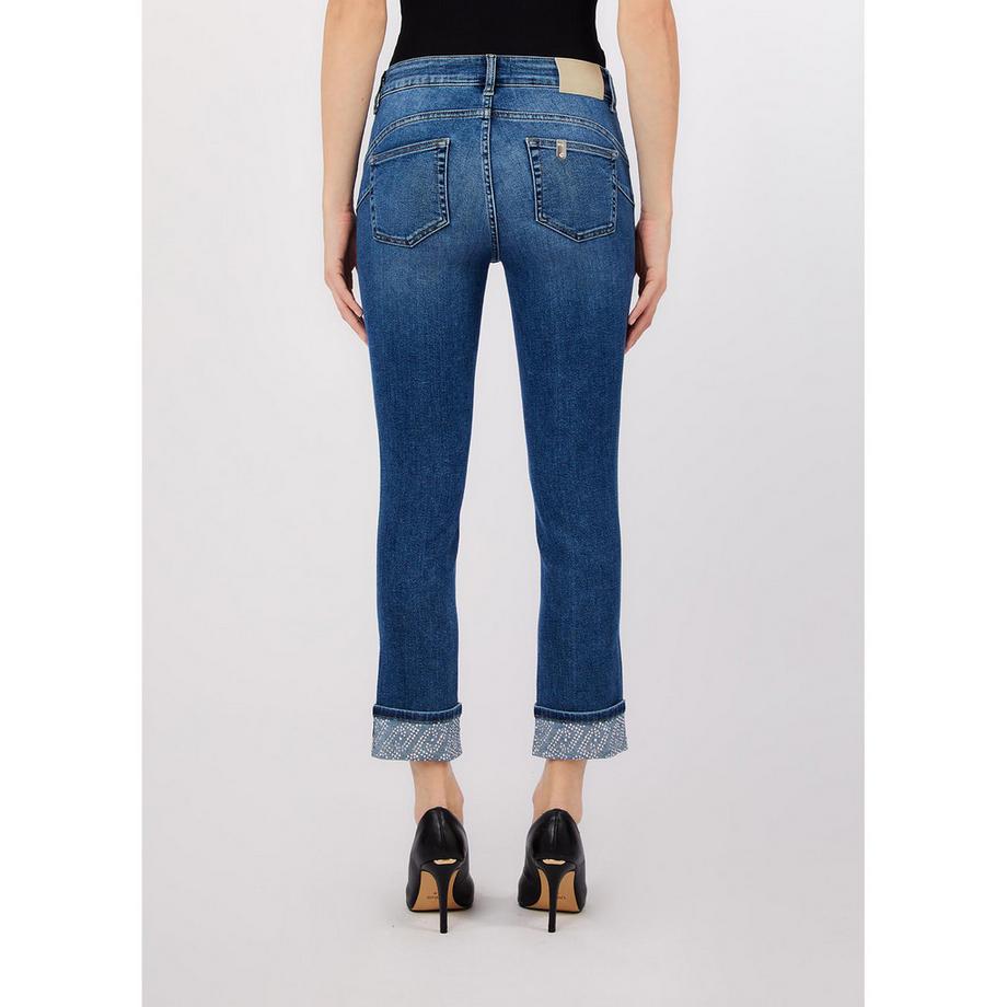 LIU JO Cropped Slim Fit Jeans mit gemusterten Bündchen  