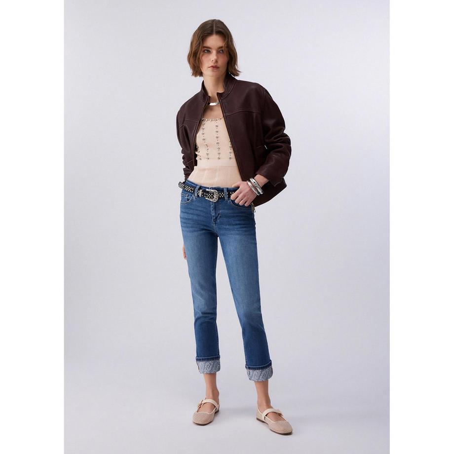 LIU JO Cropped Slim Fit Jeans mit gemusterten Bündchen  