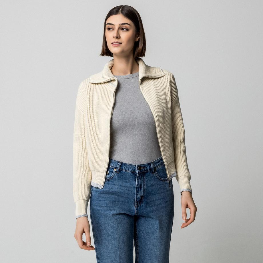 Max & Co Cardigan en maille côtelée Regular Fit avec fermeture éclair intégrale  