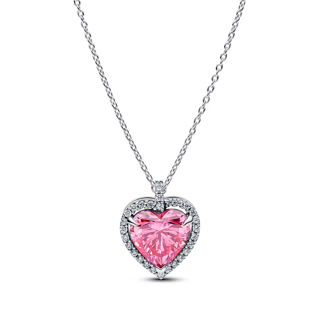 Pandora Silver Pink Halo Heart Collier Necklace