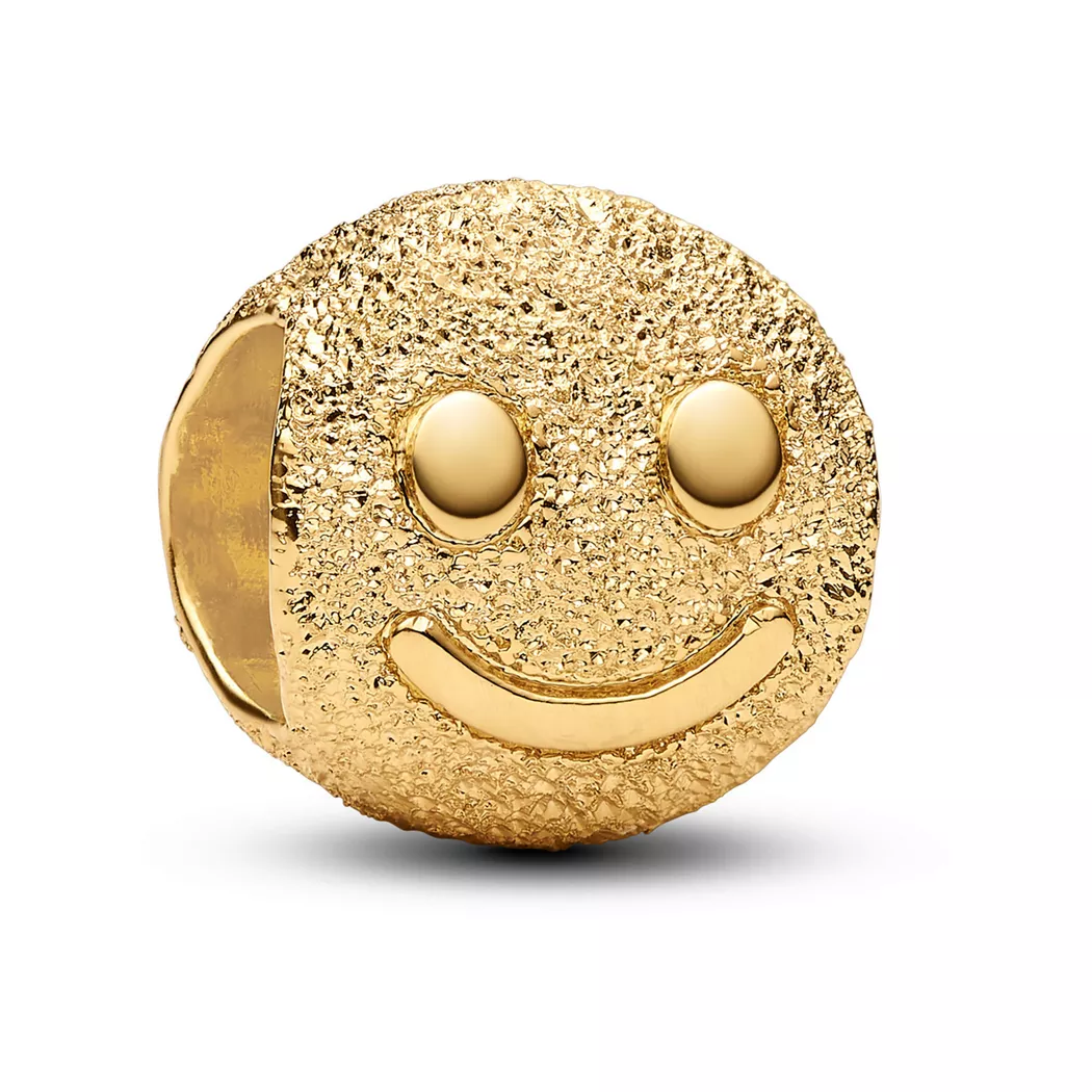 Pandora Gold Textured Happy Face Mini Charm