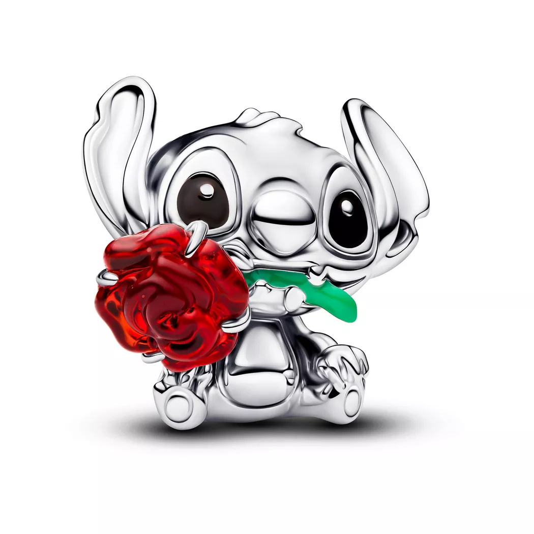 Pandora Silver Disney Stitch Rose Murano Glass Charm