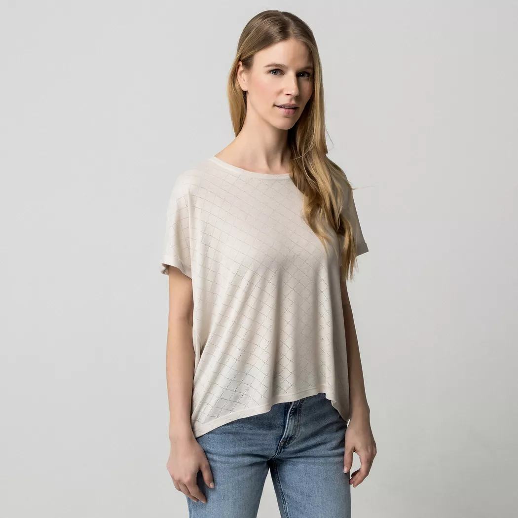 Kurzarmshirt ONLY "ONLJANY S/S O-NECK PRINT TOP BOX JRS", Damen, Gr. M, pumice stone print:janey journey, Jersey, Obermaterial: 53% Viskose, 47% Nylon, normal, Rundhals, angesetztes Bündchen, Shirts, Viskosemischung, regular fit, Rundhals 2