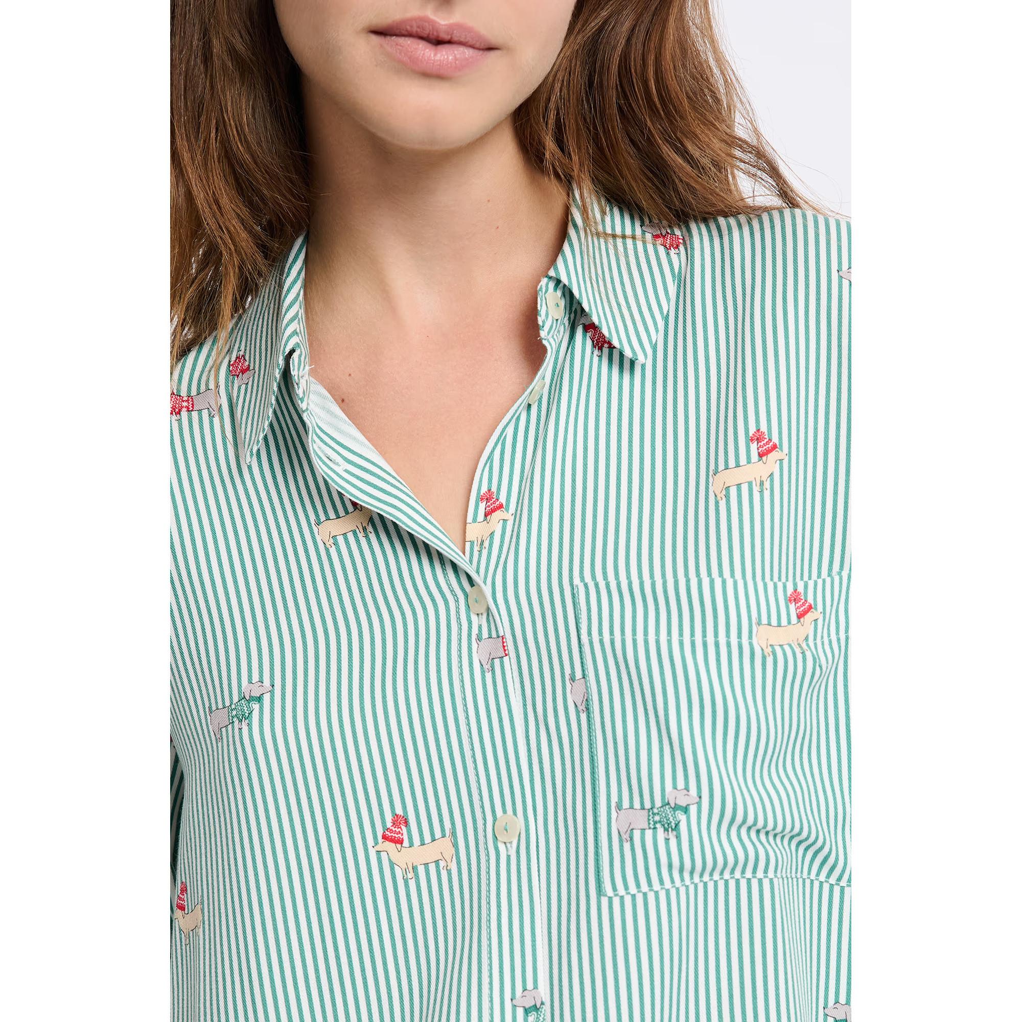 Etam Gestreiftes Langarmhemd mit Hunde-Print  