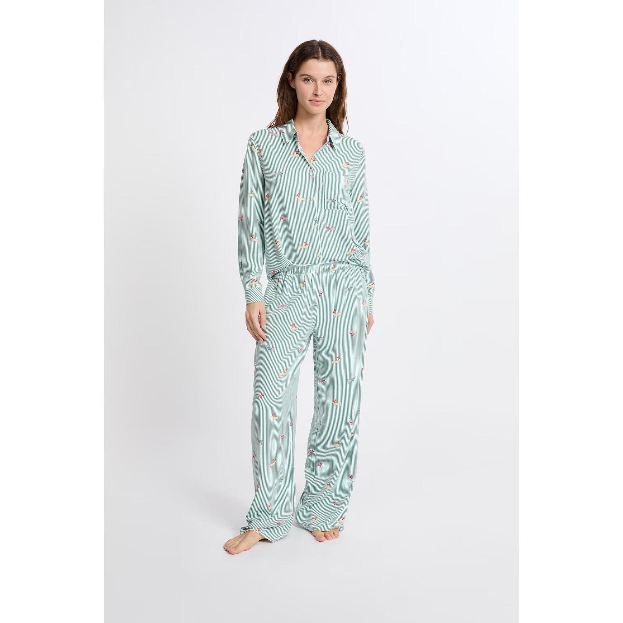 Etam Lange gestreifte Pyjamahose mit Hundemotiv  