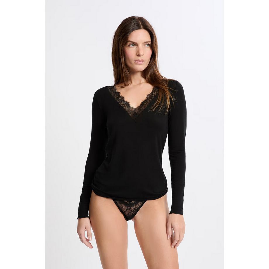 Etam Top Maniche Lunghe Bordo in Pizzo  