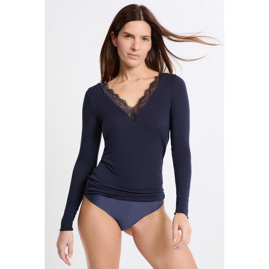 Etam Spitzenbesatz Langarm V-Ausschnitt Top  