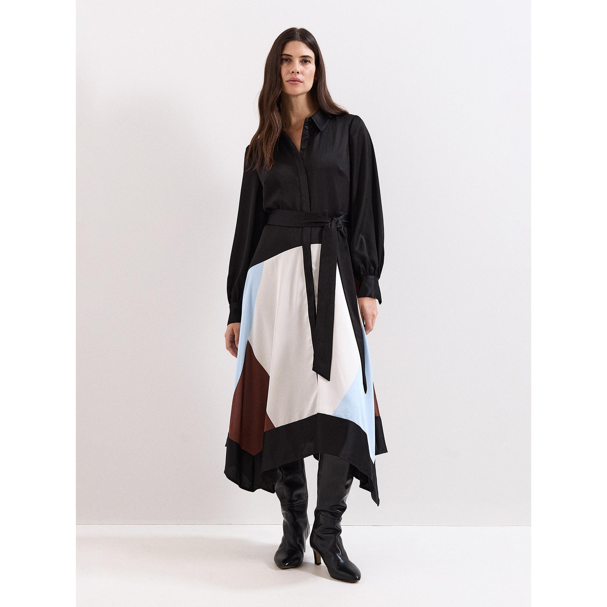 Phase Eight Abito Camicia Midi Colorblock Orlo Asimmetrico  