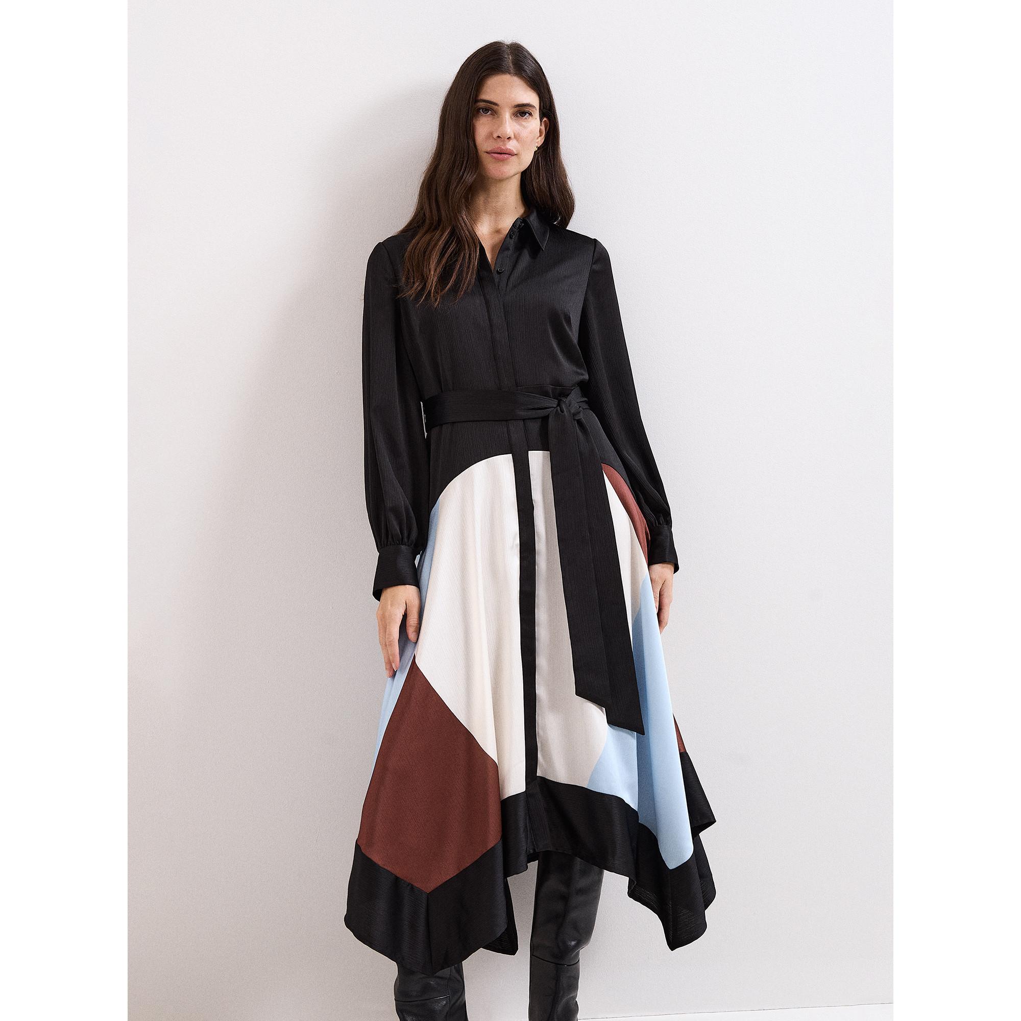 Phase Eight Abito Camicia Midi Colorblock Orlo Asimmetrico  