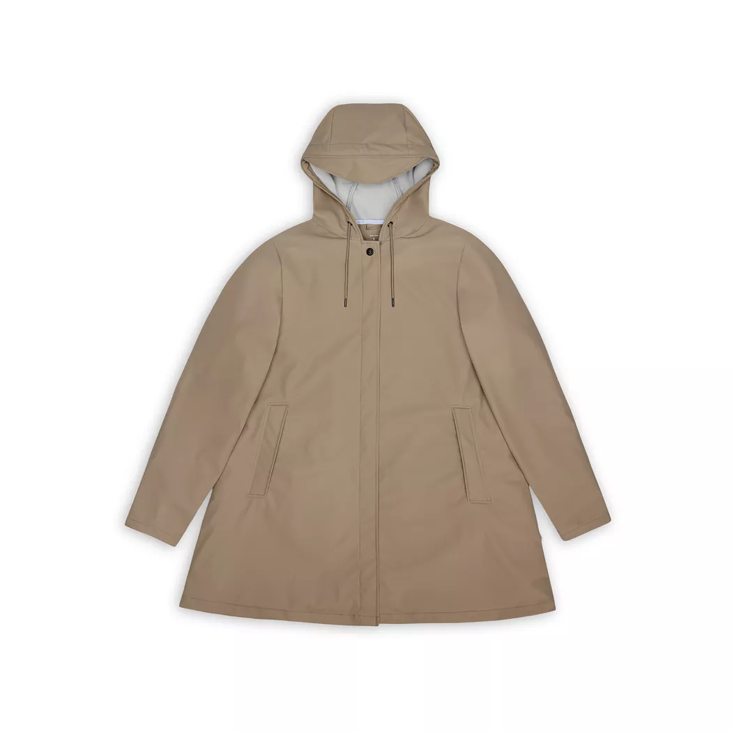 Rains pour femme. 18050 Veste A-Line beige (L), Casuel, Polyester