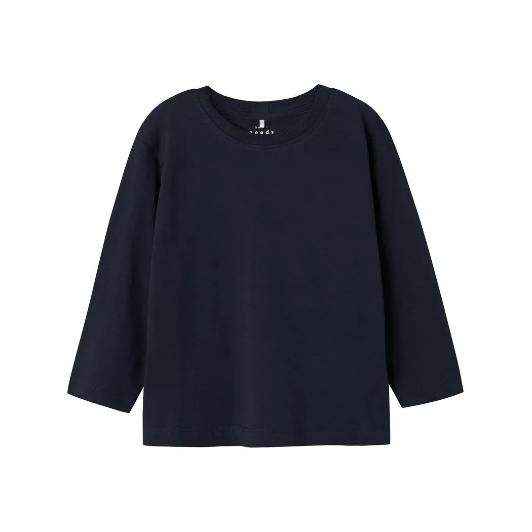 Langarmshirt NAME IT "NMMVOBBO LS NREG TOP NOOS", Jungen, Gr. 92, blau (schwarz sapphire), Jersey, Obermaterial: 100% Baumwolle, unifarben, normal normal, Rundhals, abgesteppte Kante, Shirts Langarmshirt, in Basic-Form