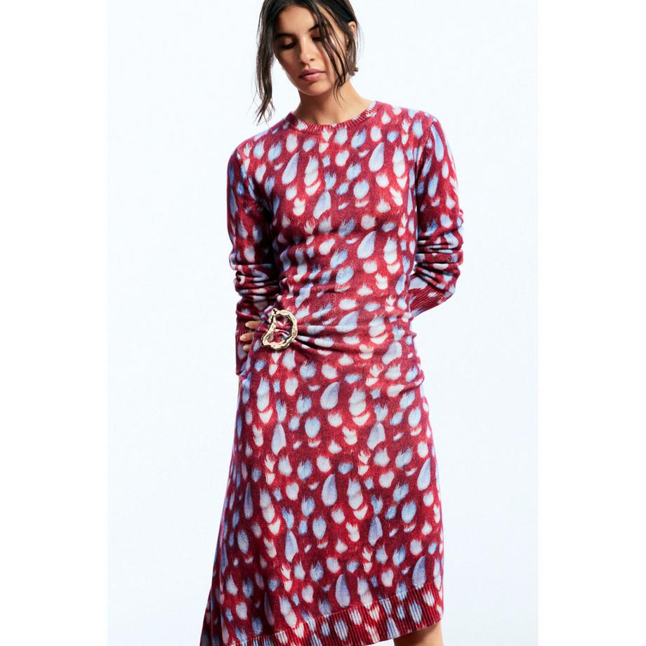 Desigual Robe Midi Imprimée Manches Longues avec Détail Boucle  