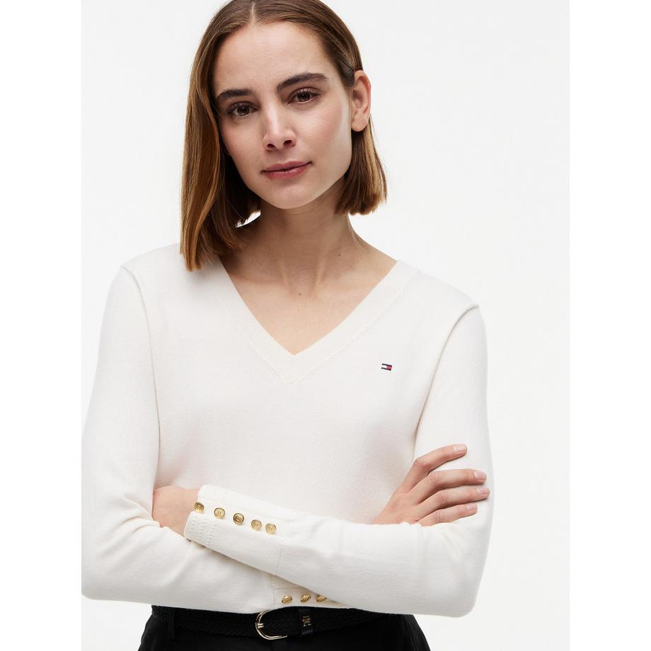 TOMMY HILFIGER V-Ausschnitt Pullover mit Knopfdetails  
