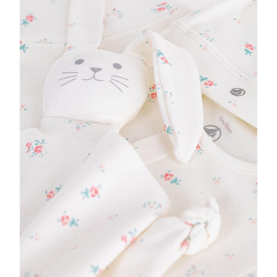 PETIT BATEAU Ensemble Bébé Imprimé Floral Grenouillère Bonnet Doudou  
