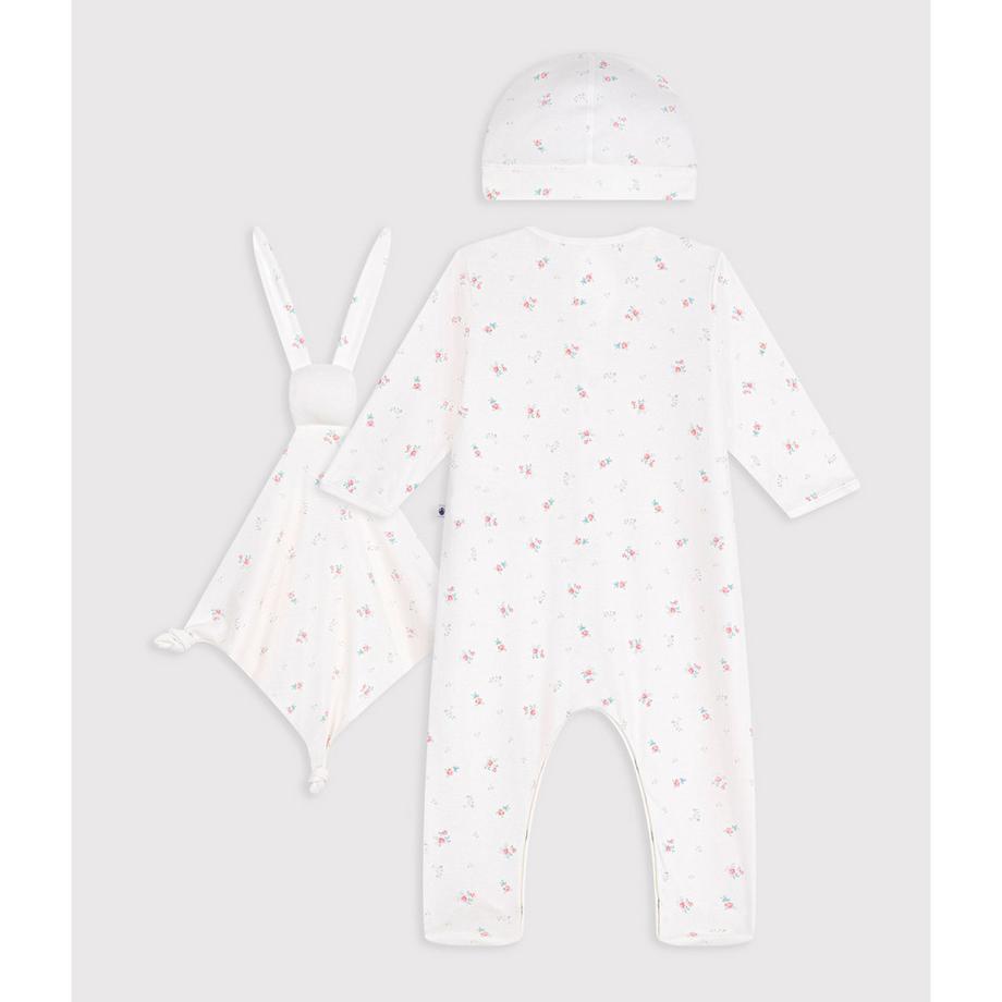 PETIT BATEAU Ensemble Bébé Imprimé Floral Grenouillère Bonnet Doudou  