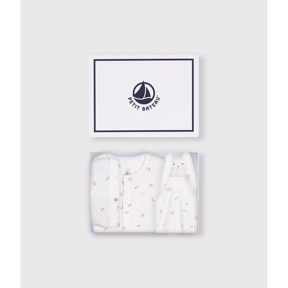 PETIT BATEAU Ensemble Bébé Imprimé Floral Grenouillère Bonnet Doudou  