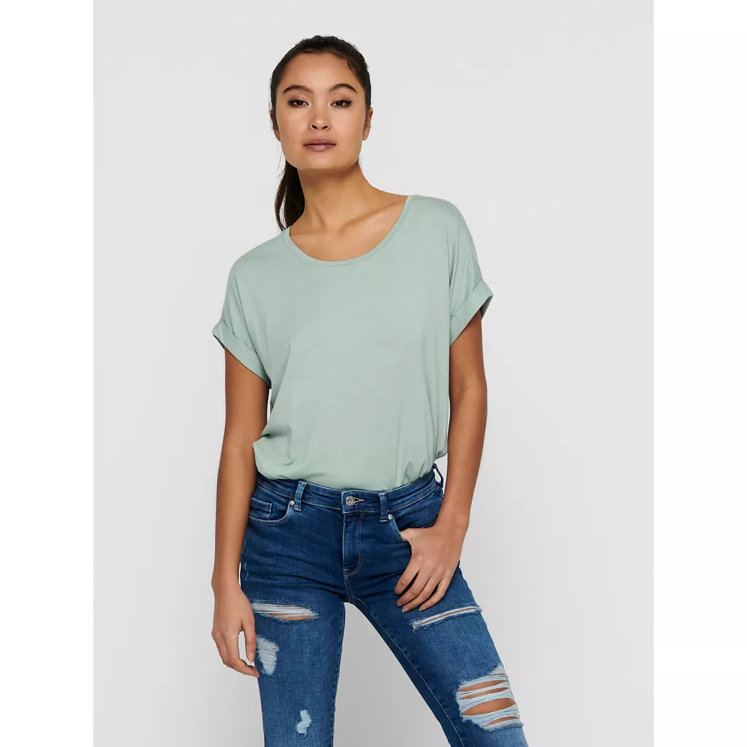 Kurzarmshirt ONLY "ONLTENNA O-NECK S/S TOP JRS NOOS", Damen, Gr. M, jadeite, Jersey, Obermaterial: 50% Baumwolle, 50% Polyester, unifarben, regular fit normal, Rundhals, Shirts