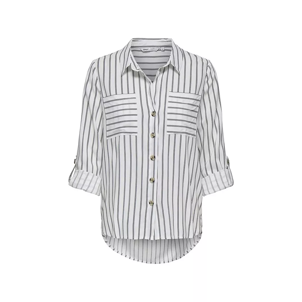 Hemdbluse ONLY "ONLYASMIN SHIRT L/S WVN NOOS", Damen, Gr. M (38), cloud dancer stripes:lise, Web, Obermaterial: 100% Viskose, gestreift, loose fit hüftbedeckend, Blusen Hemdbluse