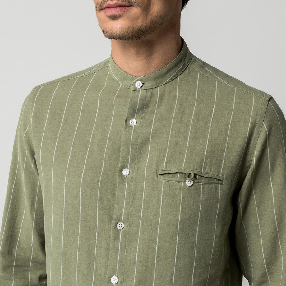 Manor Man Chemise rayée à manches longues avec col mandarin  