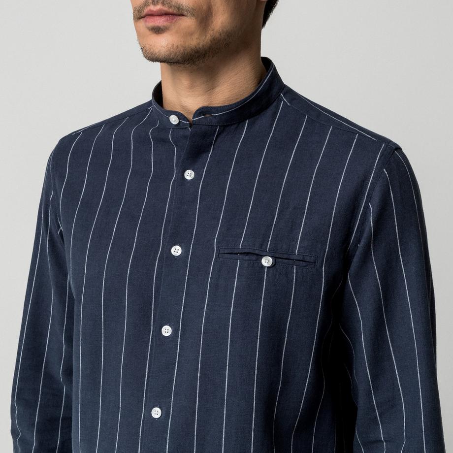 Manor Man Chemise rayée à manches longues avec col mandarin  