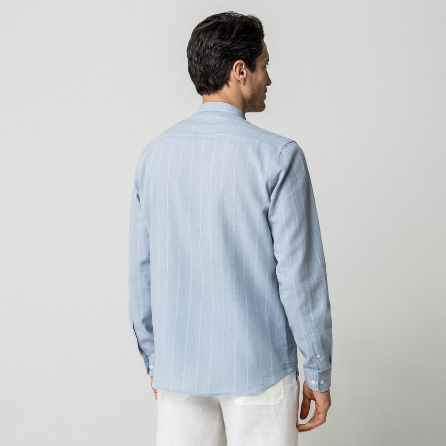 Manor Man Gestreiftes Langarmhemd mit Mandarinkragen  