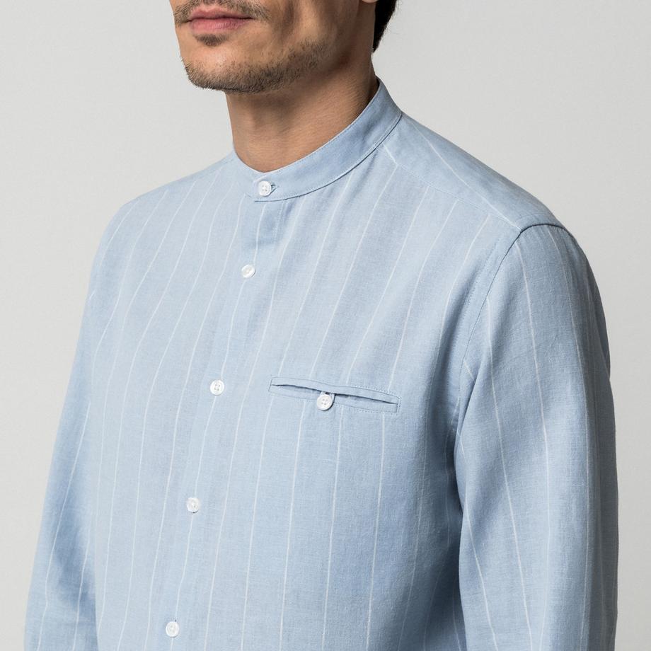 Manor Man Gestreiftes Langarmhemd mit Mandarinkragen  