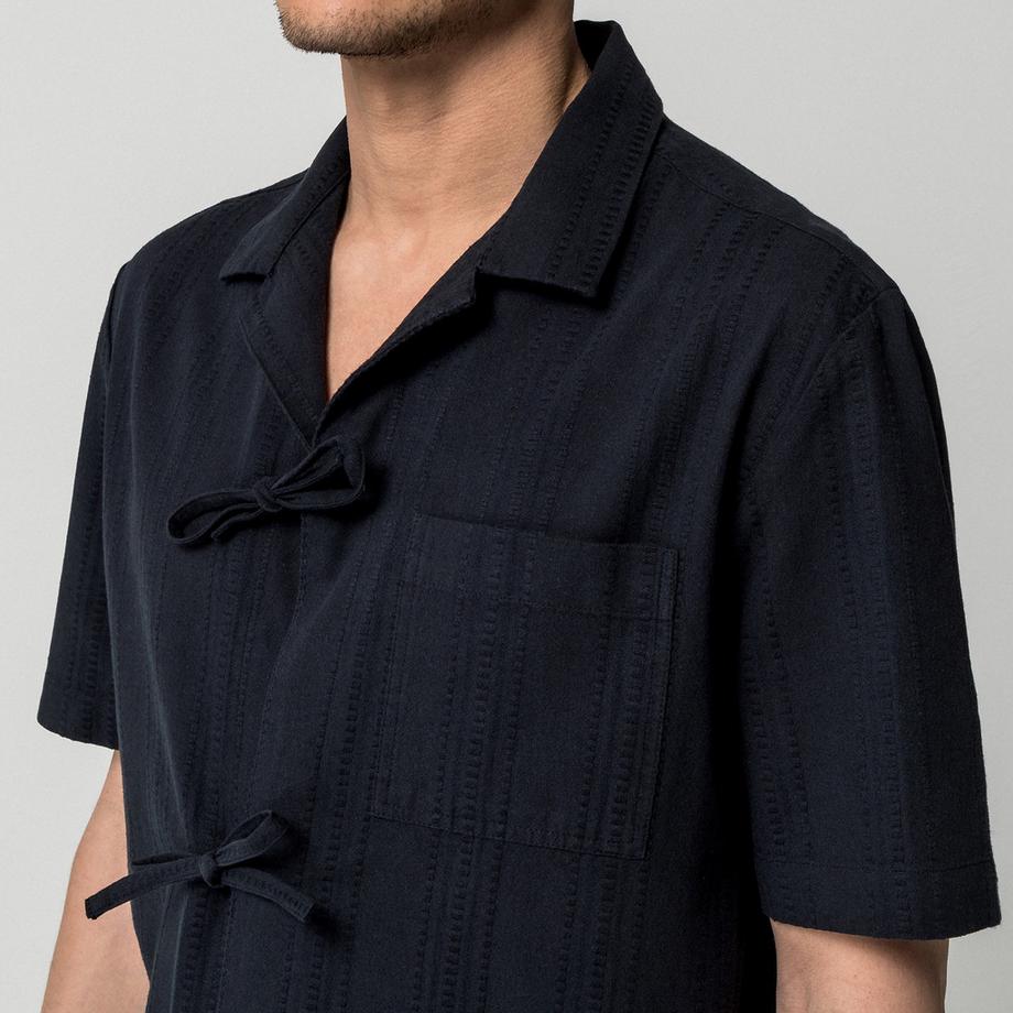 Manor Man Chemise à manches courtes avec liens à nouer  