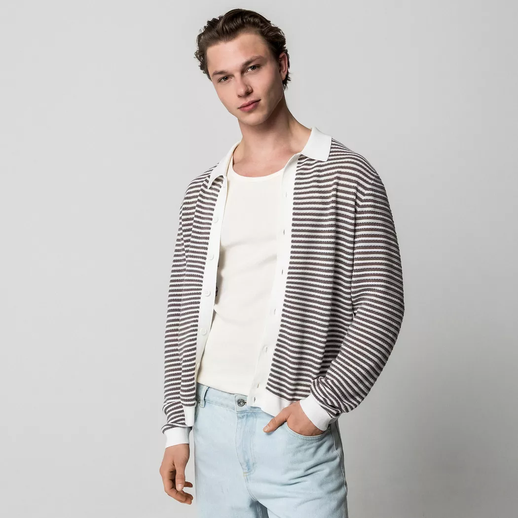 Manor Man Polo Manches Longues Rayé Offwhite XL 2