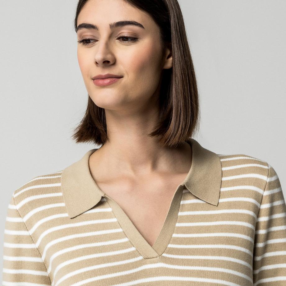 Manor Woman Maglione a maniche lunghe a righe con collo polo  