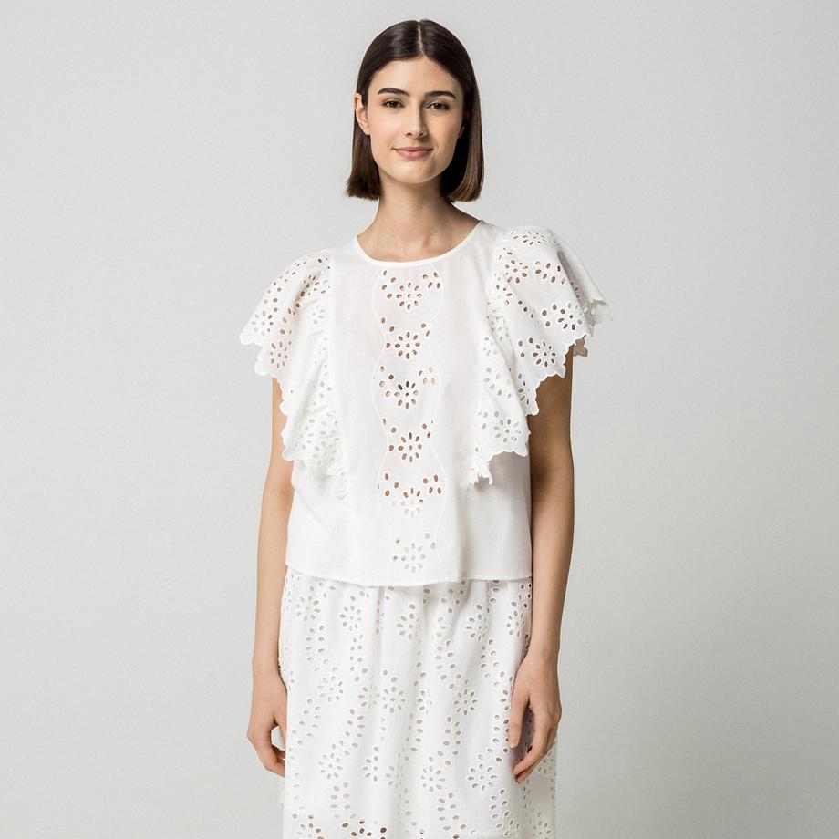 Manor Woman Top ricamato con maniche a balze  